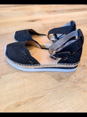 Black Faux Suede Espadrille Platform Sandals - Women Size 8 Wide